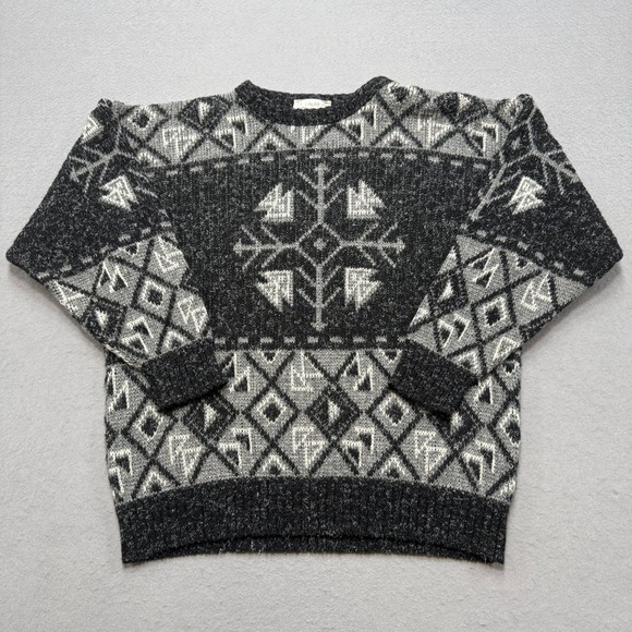 Le Laureat Sweaters - Vintage Le Laureat Sweater Women's 6 Black Gray Geometric Snowflake Crewneck